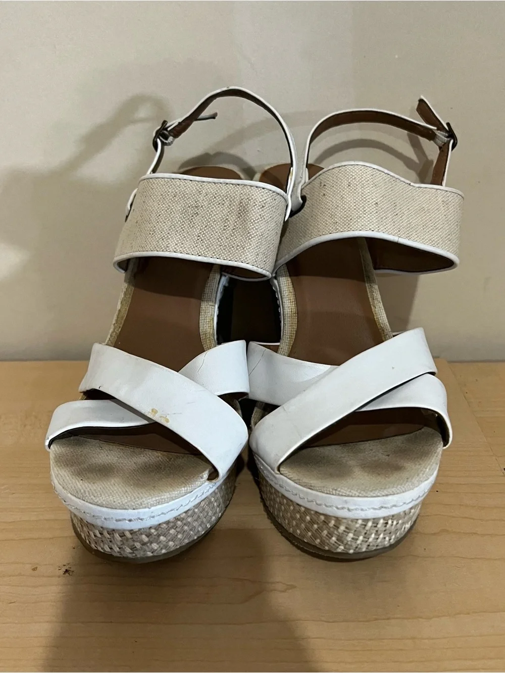 MIA Cream and White Espadrille Wedge Sandals